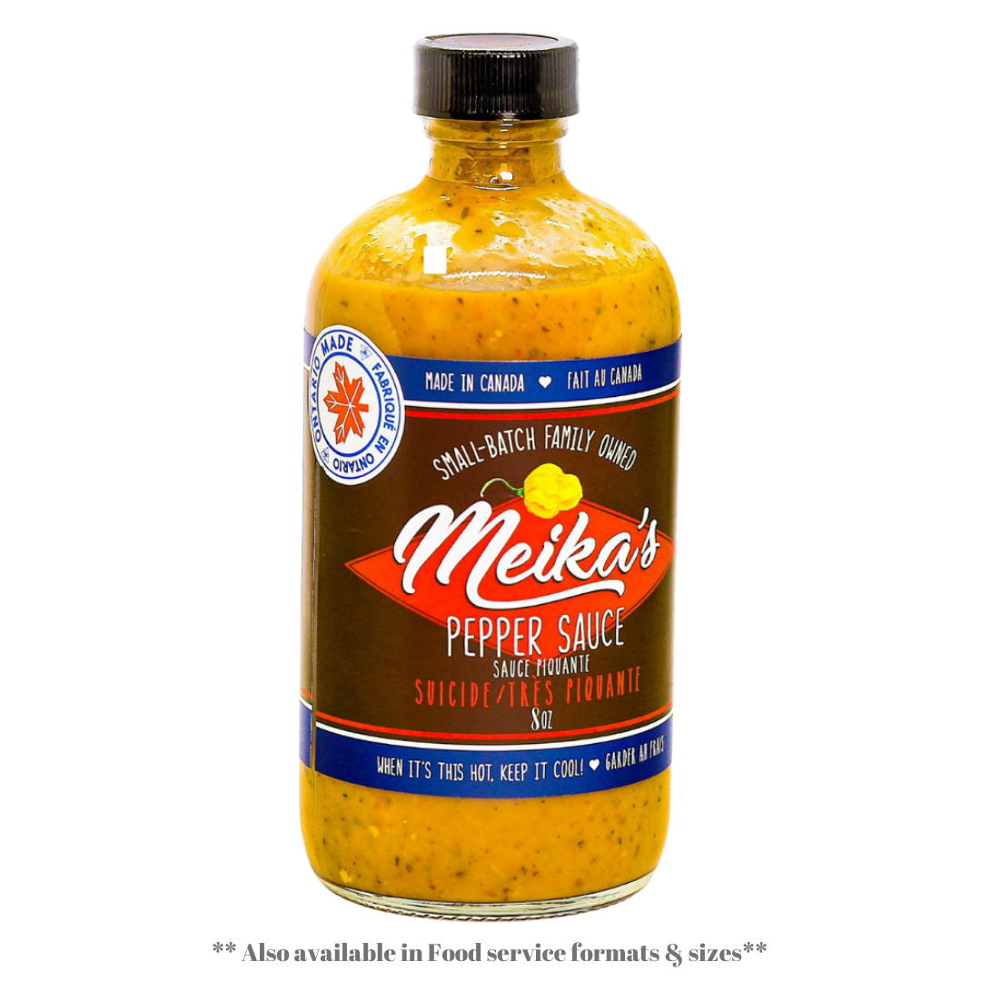8 oz (200 mls) scotch bonnet suicide peppersauce level 1. The scotch bonnet heat is brought to the same level as the flavour and stopped before eclipsing it #onthego #scotchbonnet #suicidesauce #suicideheat #flavouroverheat