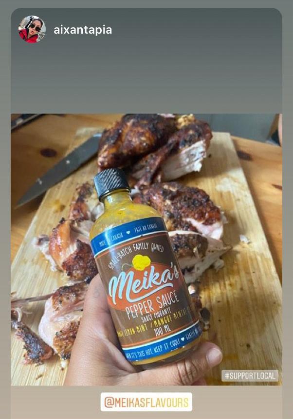 a customer picture of barbeque chicken with a mango lemon mint scotch bonnet pepper/hot sauce